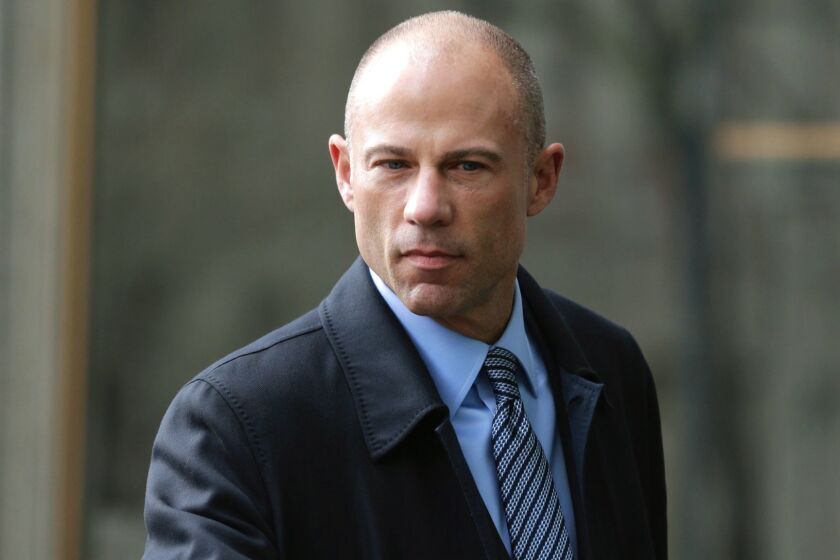 FILE - In this April 16, 2018 file photo Michael Avenatti, attorney and spokesperson for adult film actress Stormy Daniels, arrives at federal court in New York. Avenatti is once again seeking to depose President Donald Trump in the porn actress' fight to invalidate a confidentiality agreement she signed days before the 2016 presidential election. Avenatti says in a court filing Thursday, May 24, 2018, a judge should reconsider an order delaying the case and allow him to depose Trump and obtain documents in the lawsuit. (AP Photo/Seth Wenig, File)