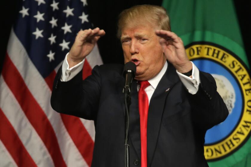 Donald Trump speaks at a May 7 rally.