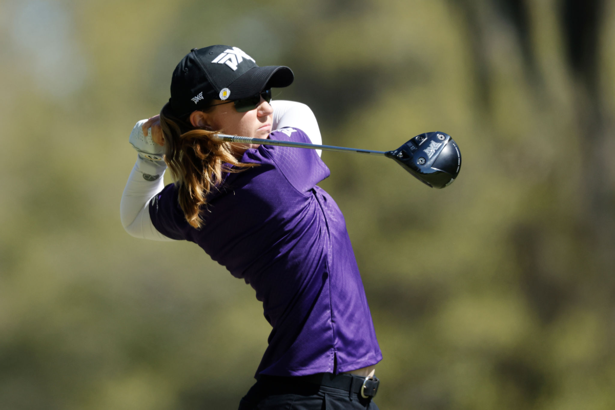 ustin Ernst hits from the seventh tee during the final round of the LPGA Drive On Championship.