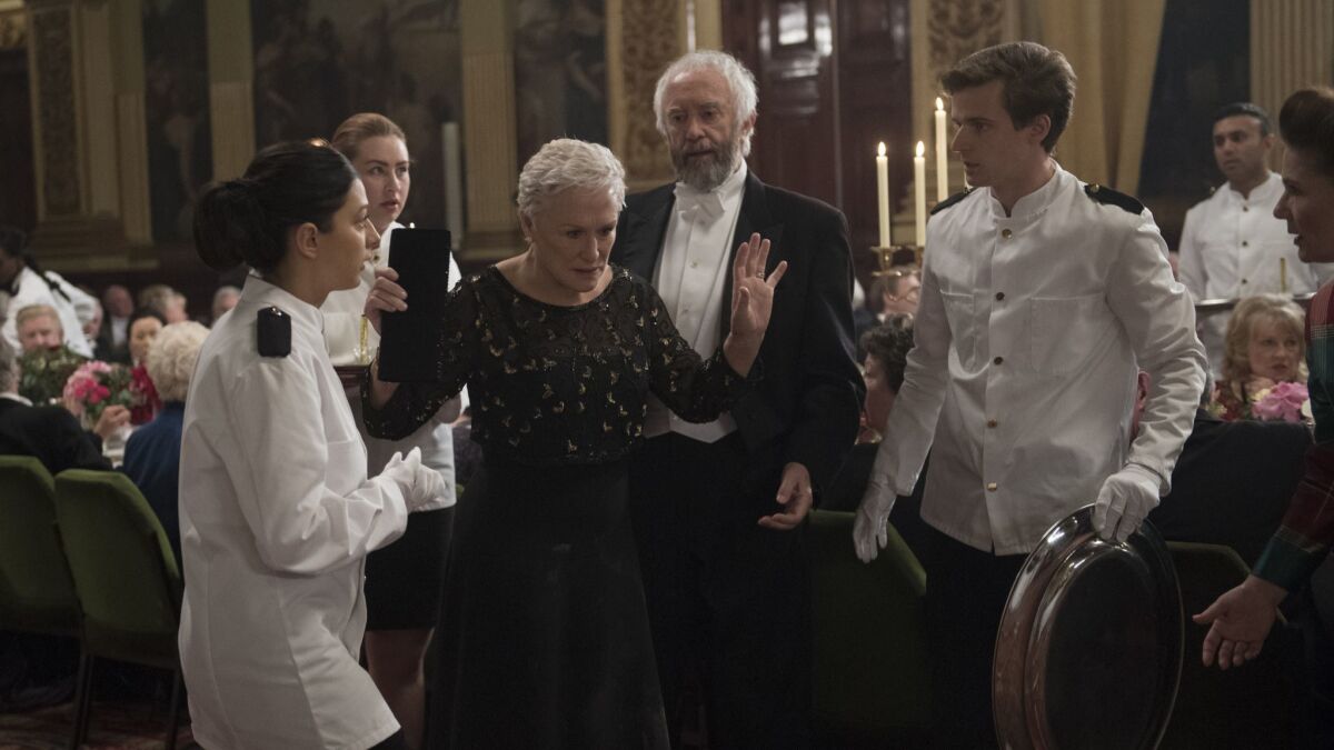 Glenn Close as Joan and Jonathan Pryce as Joe in a scene from "The Wife."