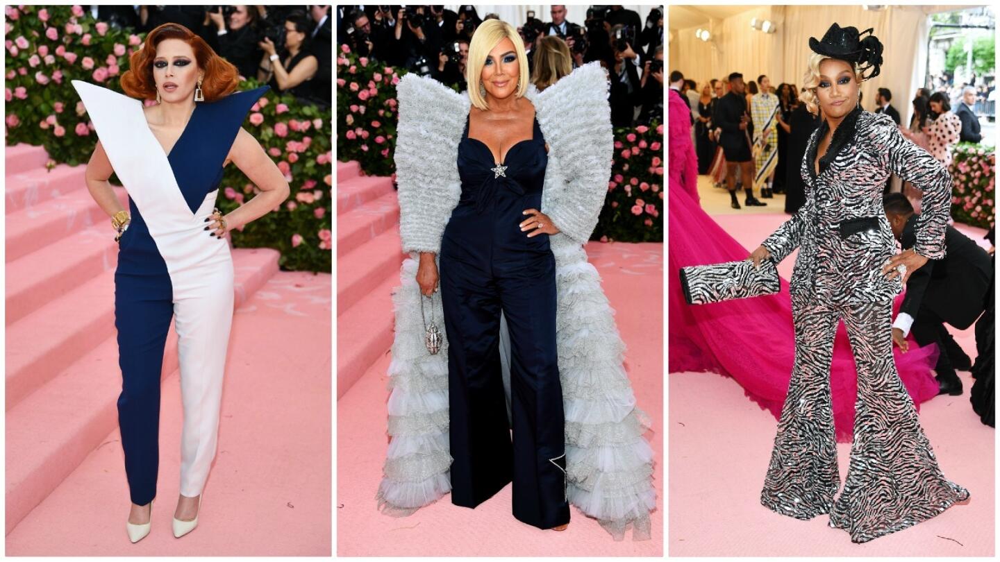 Natasha Lyonne (in a Jean Paul Gaultier jumpsuit), from left, Kris Jenner (in a Tommy Hilfiger opera coat) and Tiffany Haddish (in a Michael Kors Collection suit) at the 2019 Met Gala.