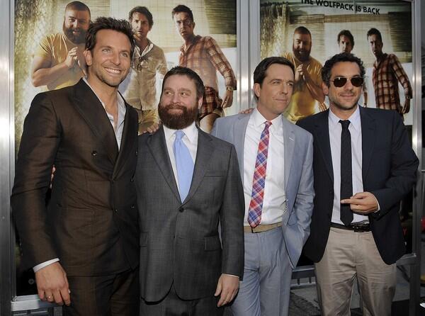 From left, cast members Bradley Cooper, Zach Galifianakis and Ed Helms pose with Todd Phillips, director and co-writer of the film at the Hollywood premiere of "The Hangover Part II" at Grauman's Chinese Theatre. In the sequel to the 2009 hit, Justin Bartha, Cooper and Galifiankis head to Thailand to celebrate Helms' bachelor party. The revelry comes to a head when the men lose Helms' future brother-in-law.