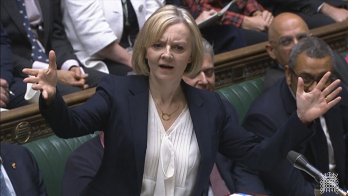 Prime Minister Liz Truss speaks during Prime Minister's Questions in the House of Commons.