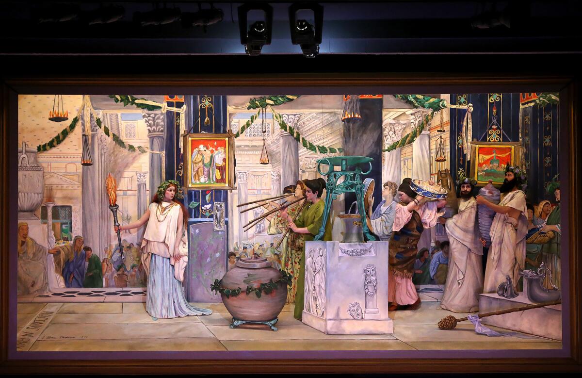 Sir Lawrence Alma-Tadema's "The Vintage Festival" comes to life during a June media preview of the Pageant of the Masters' 2019 production, "The Time Machine."