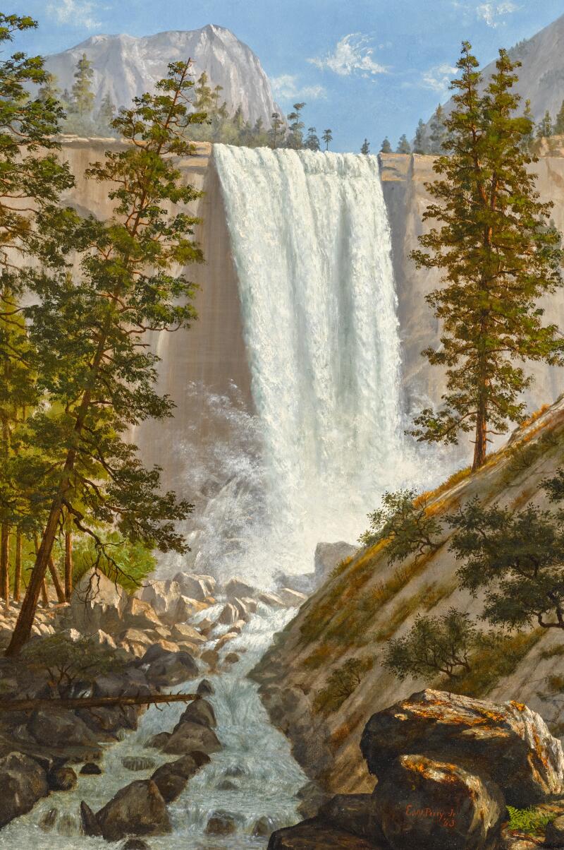  1863 painting "Vernal Falls, Yosemite Valley," by the American landscape painter Enoch Wood Perry.