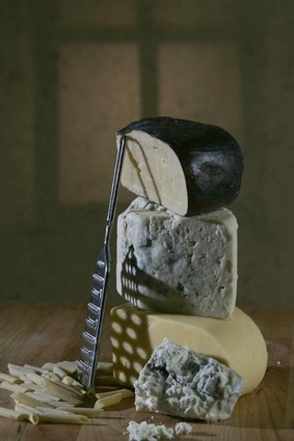 Gorgeous American cheeses  from top, Vella Dry Jack, Rogue Creamery Smokey Blue, Sonoma Cheeses Sonoma Jack and Cypress Groves Humboldt Fog chèvre  can transform classic pasta dishes such as pasta ai quattro formaggi. When playing matchmaker, insist on top-quality pastas too.