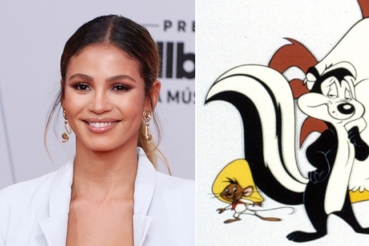 Diptych of Greice Santo and a cartoon skunk