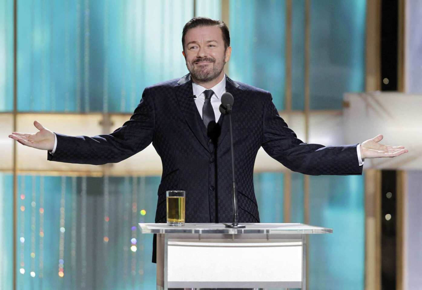 Ricky Gervais is set to host the Golden Globe Awards ceremony for the third consecutive year on Sunday. No doubt the nominees remember Gervais' notorious second tour as host in 2011. At the Hollywood Foreign Press Assn.'s annual award show, his jabs at celebrities from Robert Downey Jr. to the HFPA's president sparked debate about whether his jokes went too far or were just the right amount of poking fun at Hollywood's rich and famous. Here are 10 of Gervais' best-remembered barbs from the telecast last January.