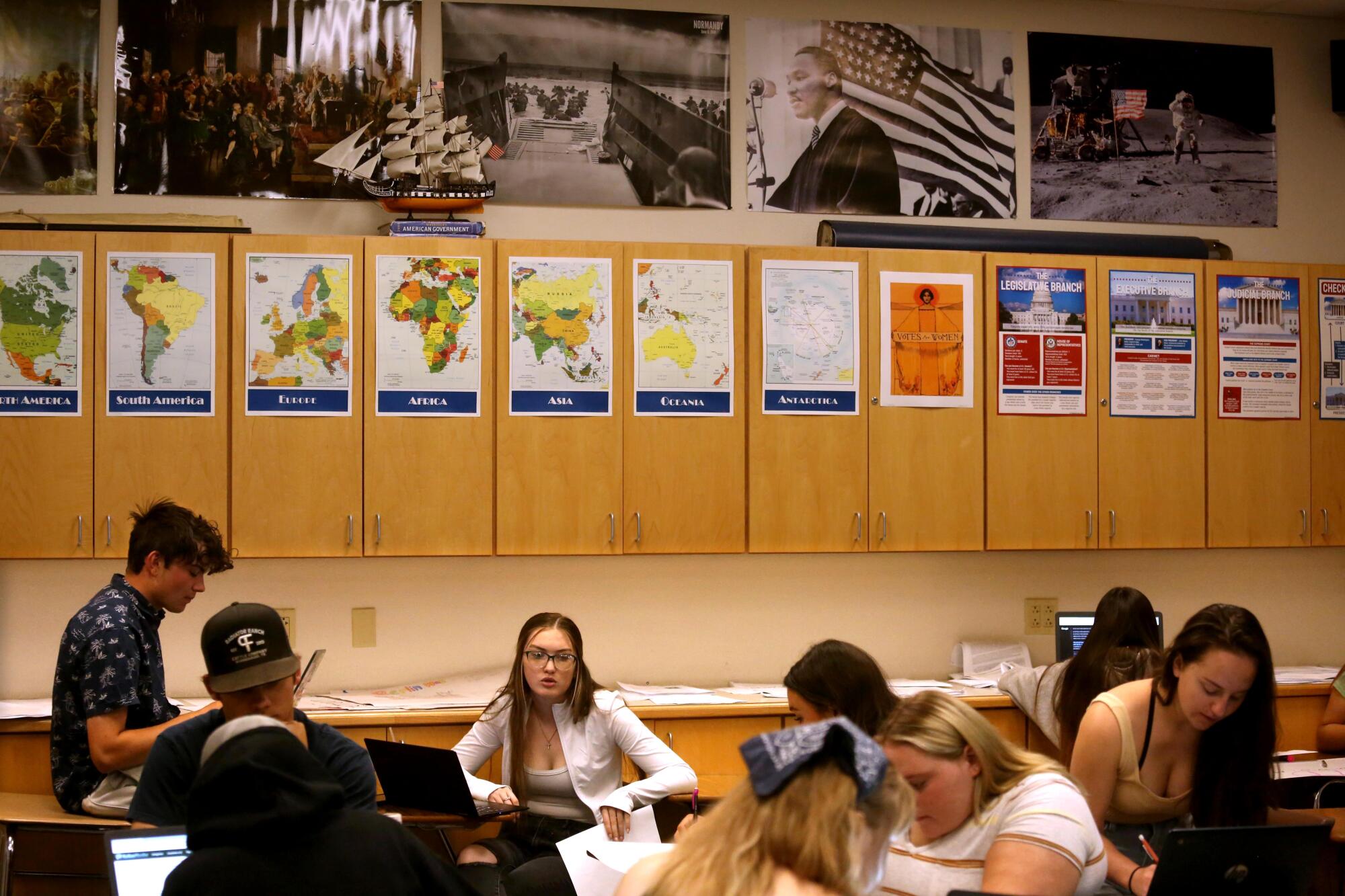 Students work on an exercise during economics class at Modoc High School in Alturas.