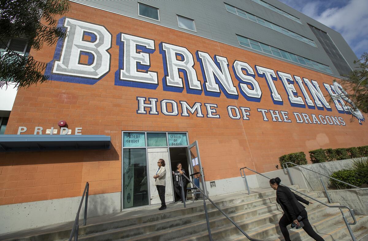 People enter Helen Bernstein School