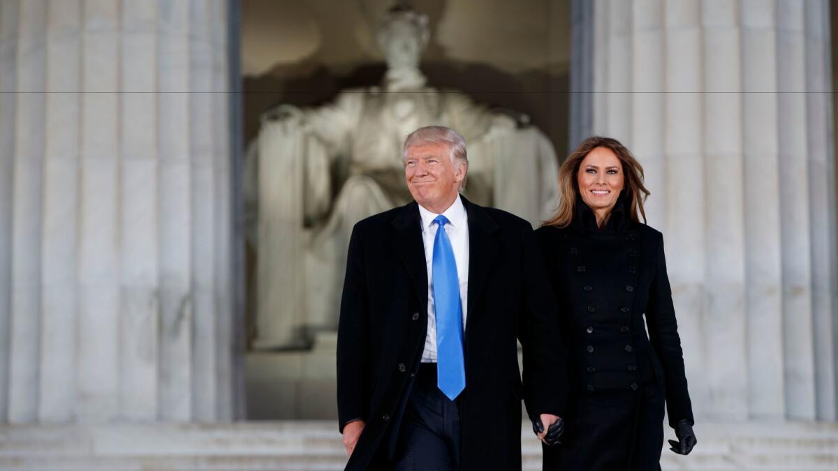 President-elect Donald Trump and wife Melania at the Lincoln Memorial in Washington on Thursday.