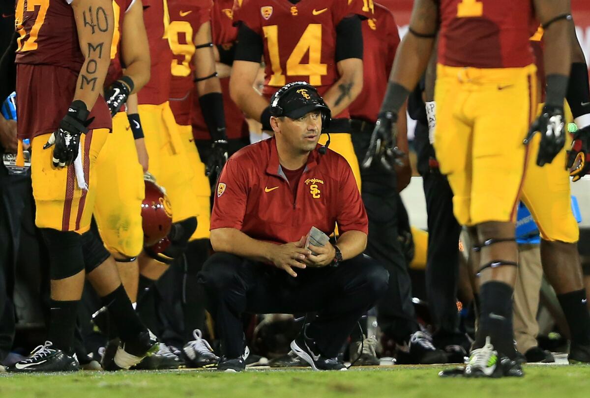 USC Coach Steve Sarkisian during the Trojans' loss Saturday to Arizona State.