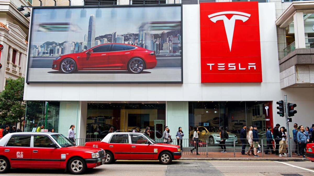 A Tesla showroom in Hong Kong in December.