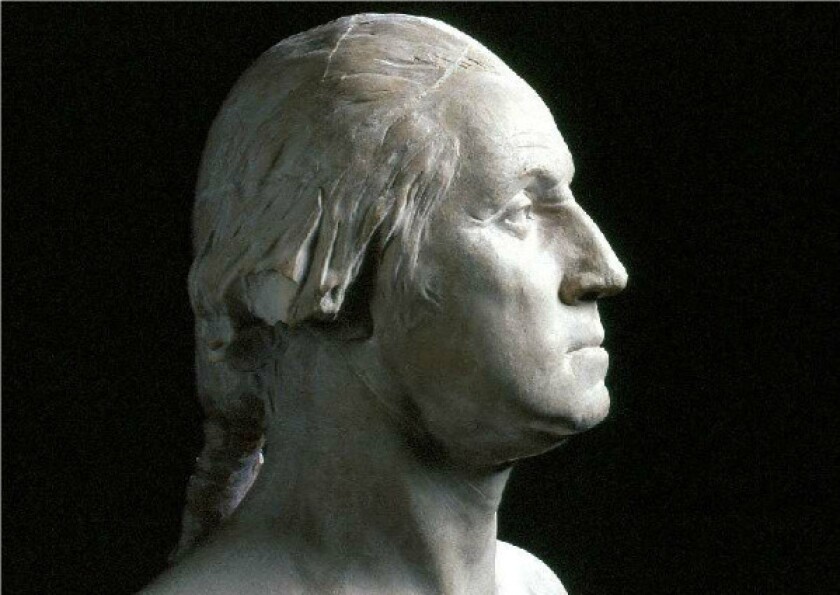 A bust of George Washington, created in 1785 by Jean-Antoine Houdon.