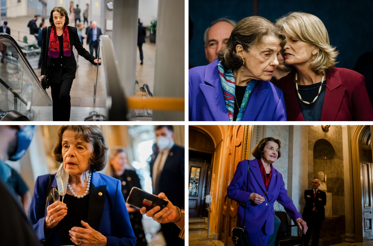 Four images of Sen. Dianne Feinstein.