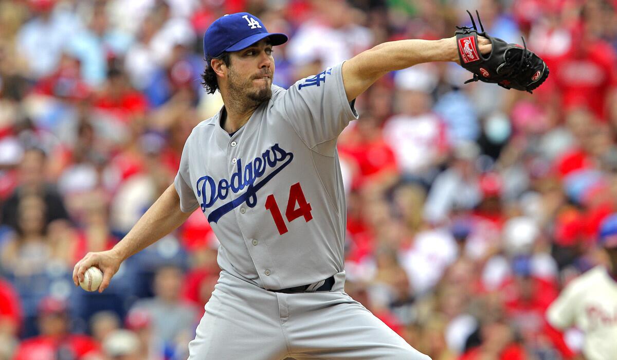 Dodgers starting pitcher Dan Haren surrendered five runs to the Phillies on Saturday afternoon, but only two were earned.