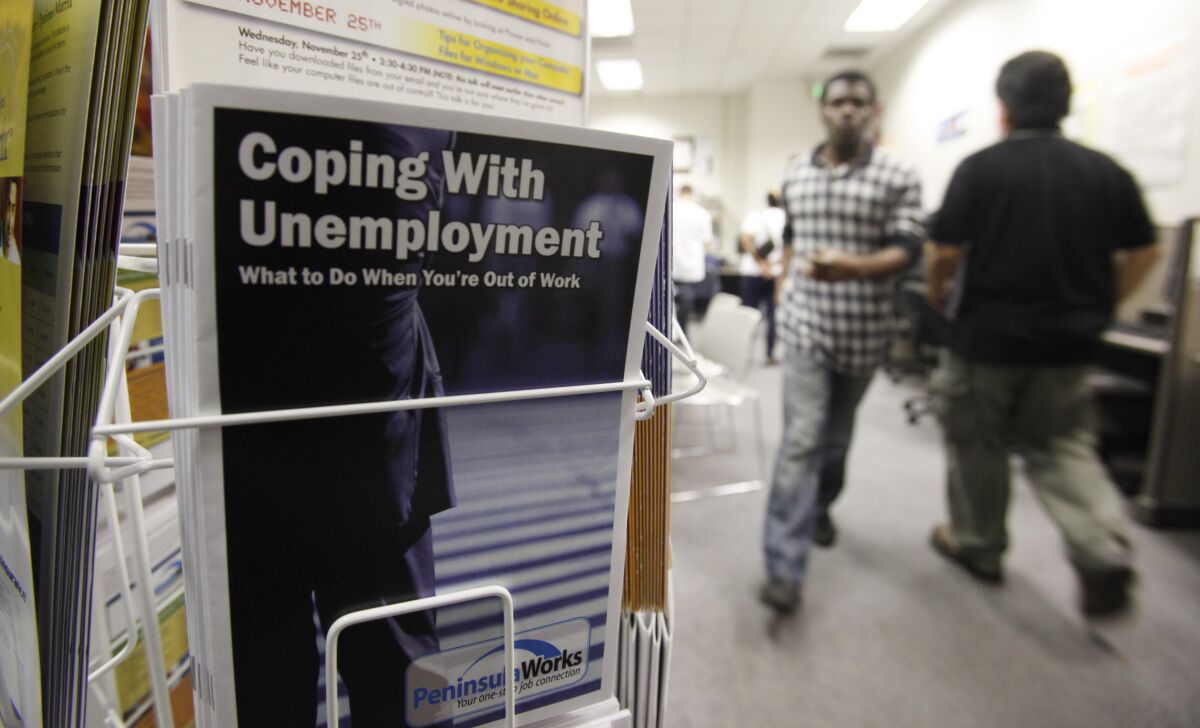 A flier titled "Coping with Unemployment" with people in the background