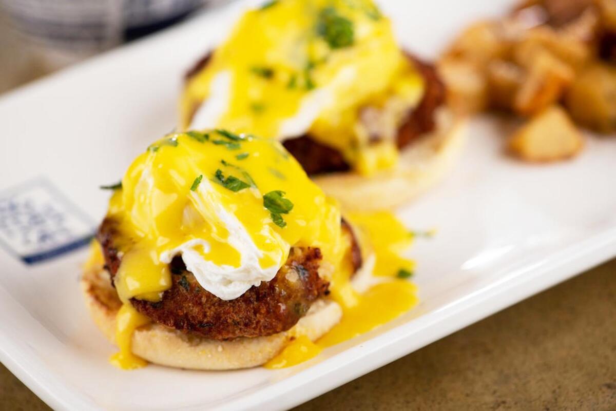 Lobster and Blue Crab Cake Benedict at Fig Tree Cafe.