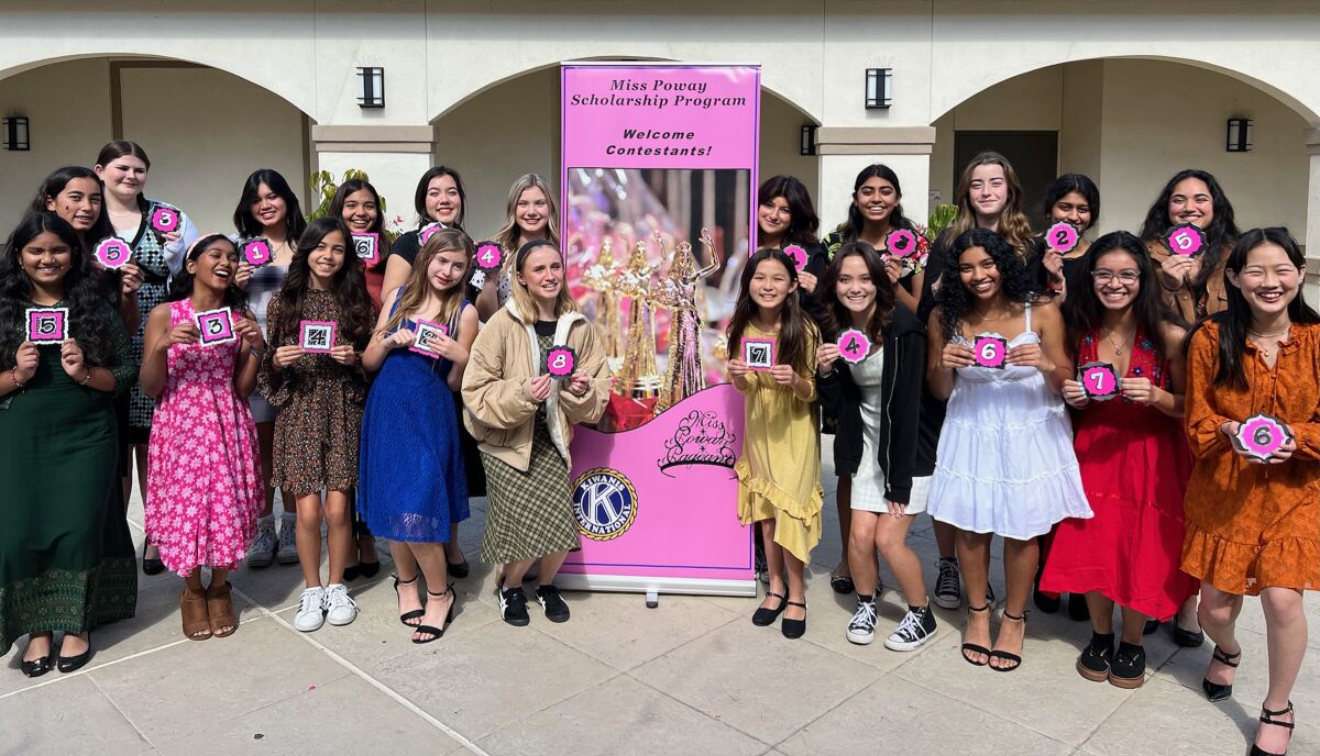 The 2023 Miss Poway Scholarship Pageant contestants. The new court will be crowned on Sunday.