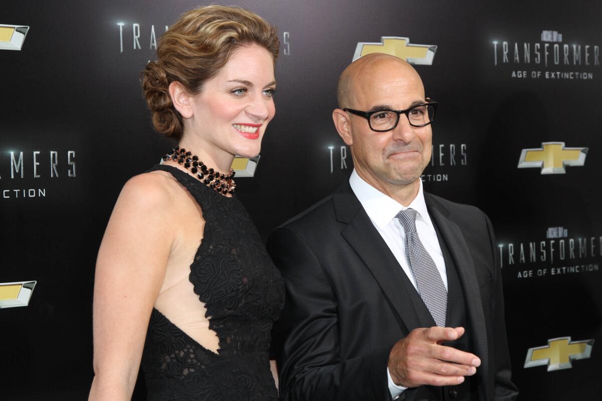 Stanley Tucci, right, and wife Felicity Blunt are expecting their first child together.