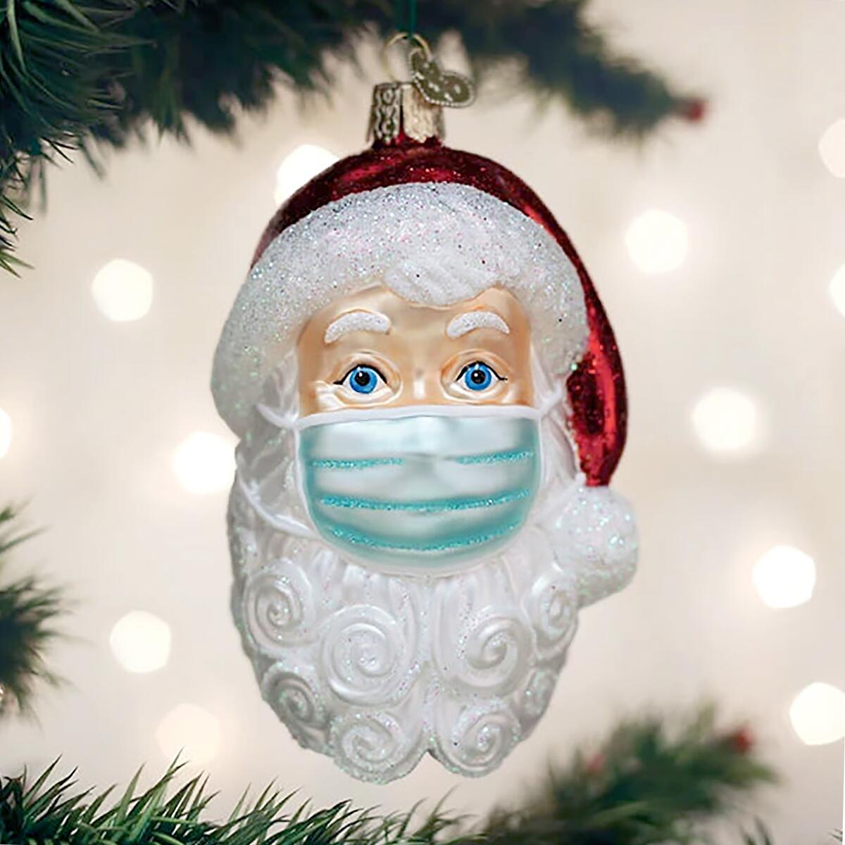 Santa with Face Mask ornament