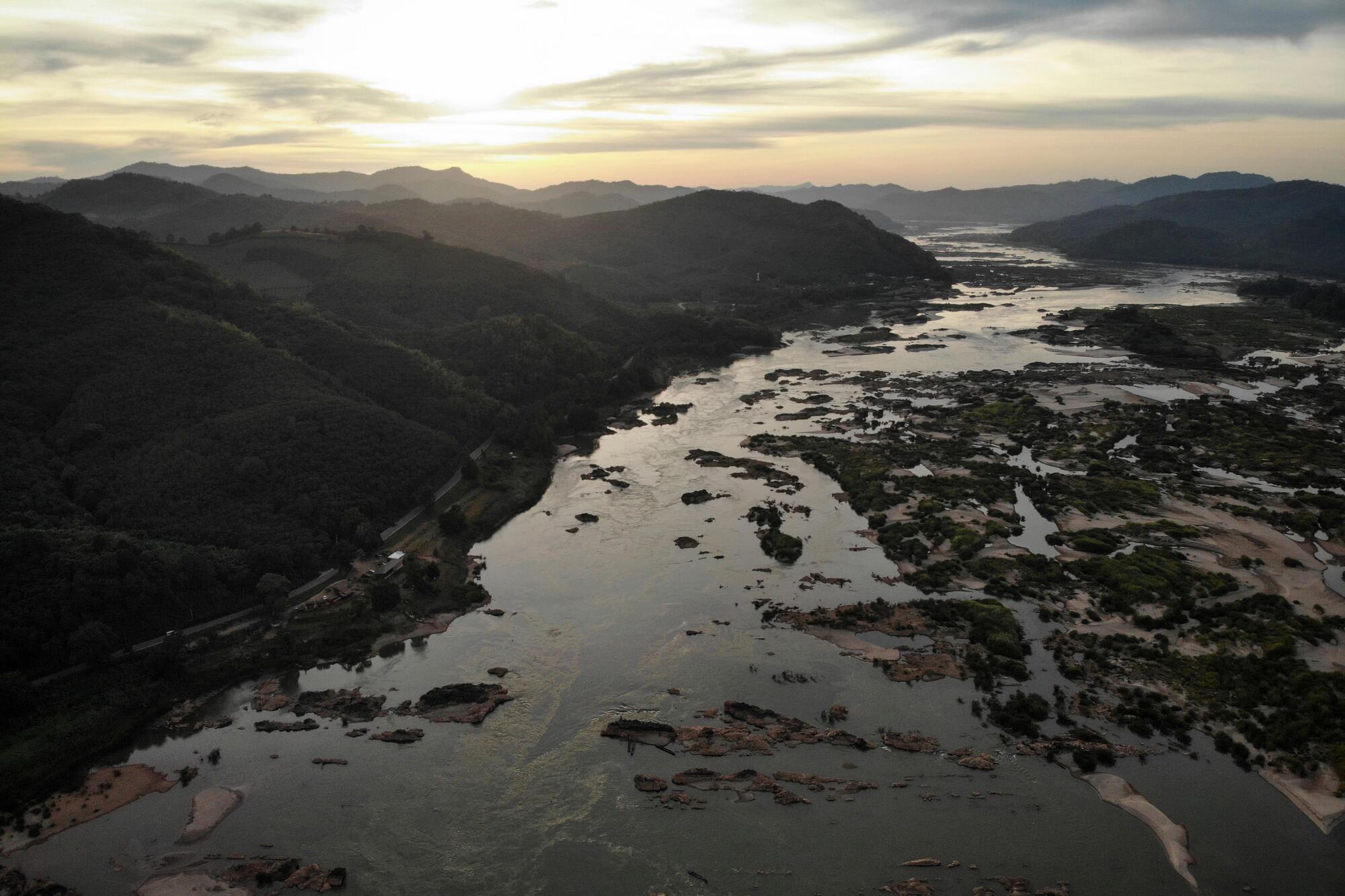 The Mekong River flows through the northeastern Thailand province of Nong Khai on Oct. 31, 2019. Last year, the river level reached record lows across northern Thailand due to drought and a recently opened dam hundreds of miles upstream.