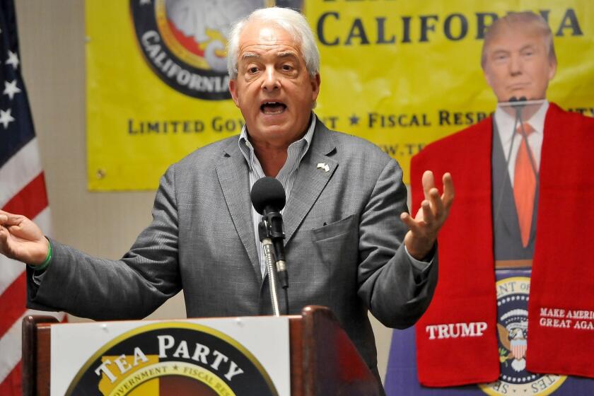 FRESNO, CALIF. - AUG. 12, 2017 - Republican gubernatorial candidate, John Cox, speaks on the topic of "Real-Life Grassroots Politics and the Neighborhood Legislature" at The Real Resistance Conference presented by the Tea Party California Caucus at the Wyndham Garden Fresno Airport hotel in Fresno, Calif., on Saturday, August 12, 2017. The two-day conference drew over 100 participants from throughout the state and featured over 20 speakers. (Silvia Flores / For The Times)