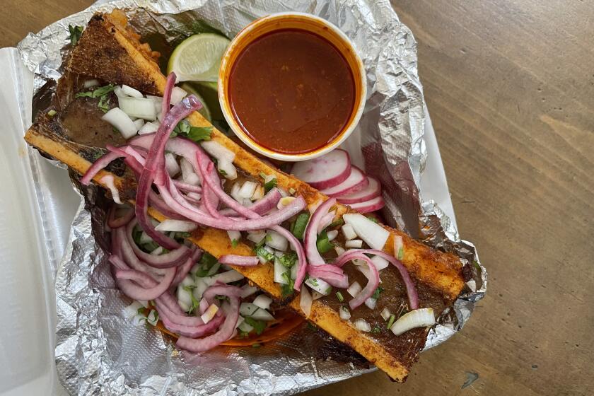 The bone marrow taco from Pepe's Red Tacos taco truck.