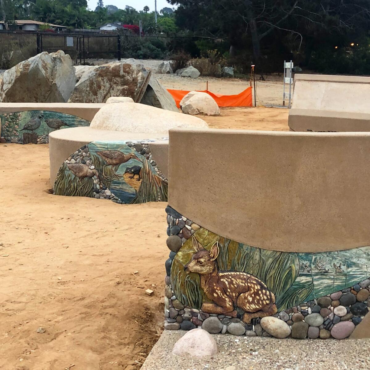 Mosaic work underway at the new Harbaugh Seaside Trails.