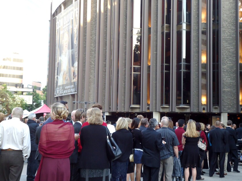 San Diego Opera patrons gather at the Civic Theatre in downtown San Diego before an April performance of "Don Quixote."