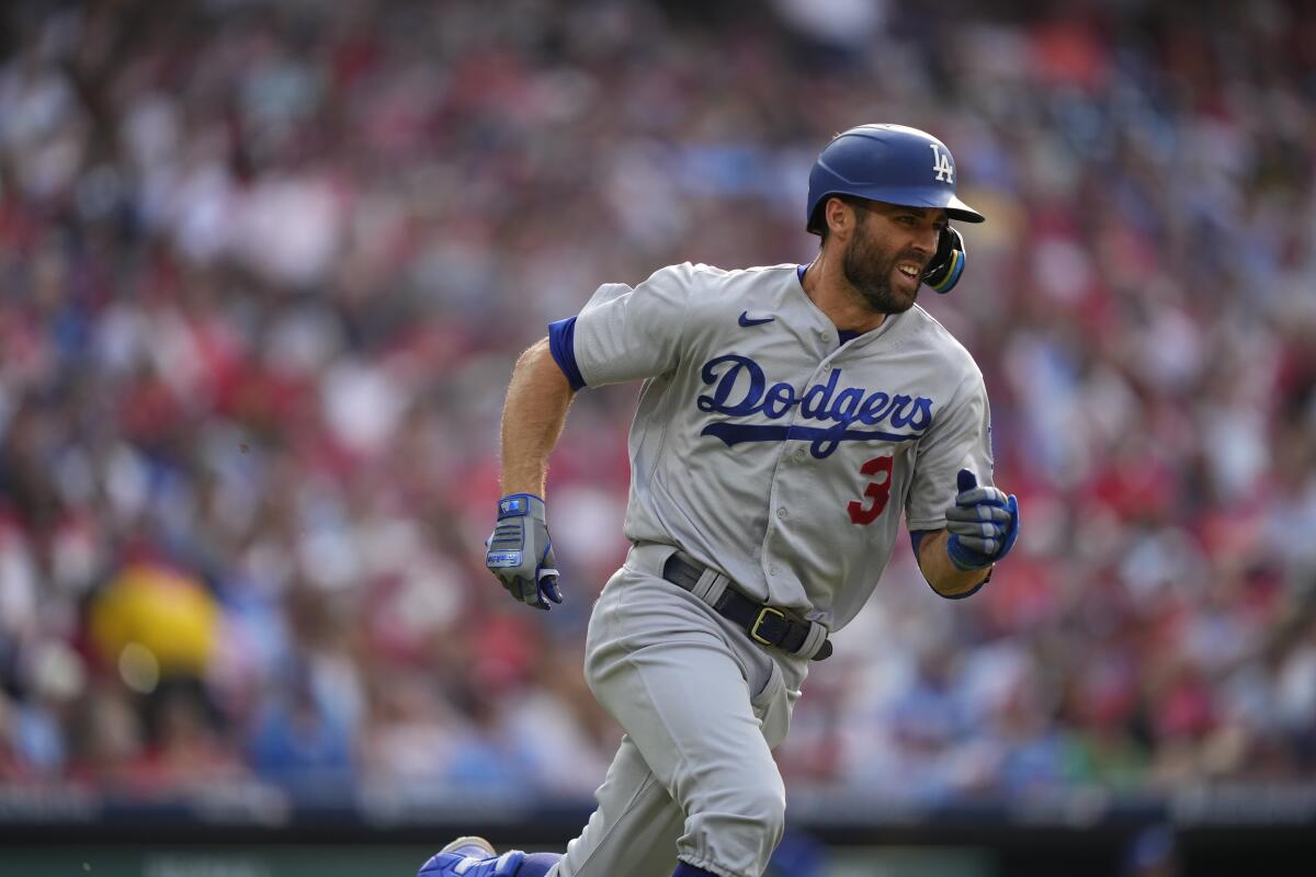 Chris Taylor runs the bases during a game between the Dodgers and Phillies on June 10.