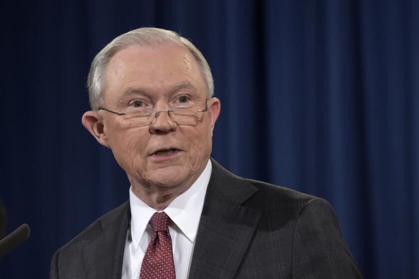 Attorney General Jeff Sessions speaks at the Justice Department in Washington on Thursday.