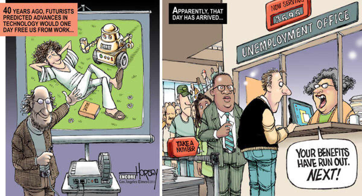 This Horsey cartoon from 2010 pictures the dilemma of the chronically unemployed - a dilemma that continues for many Americans.