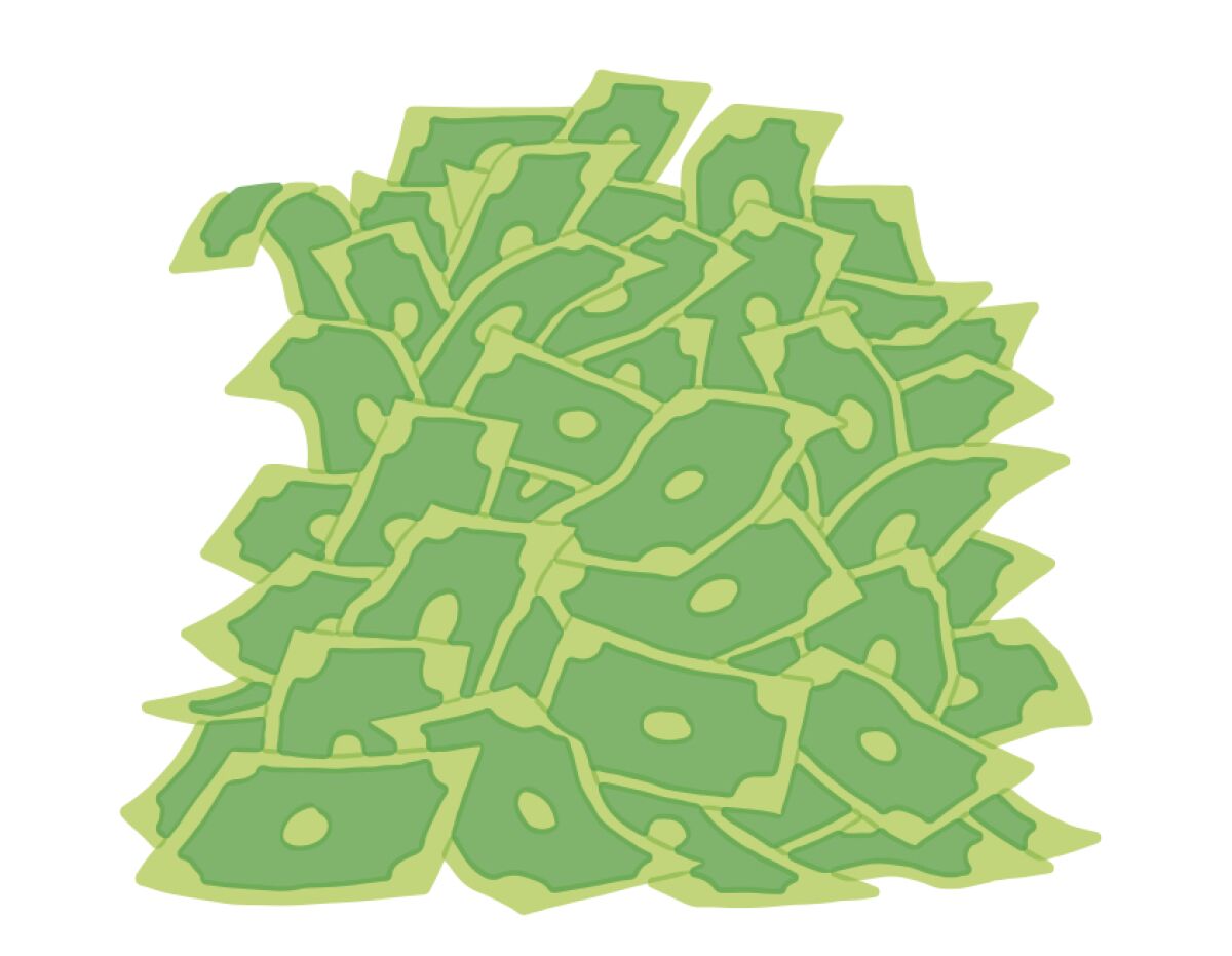 An illustrated graphic of a pile of paper money