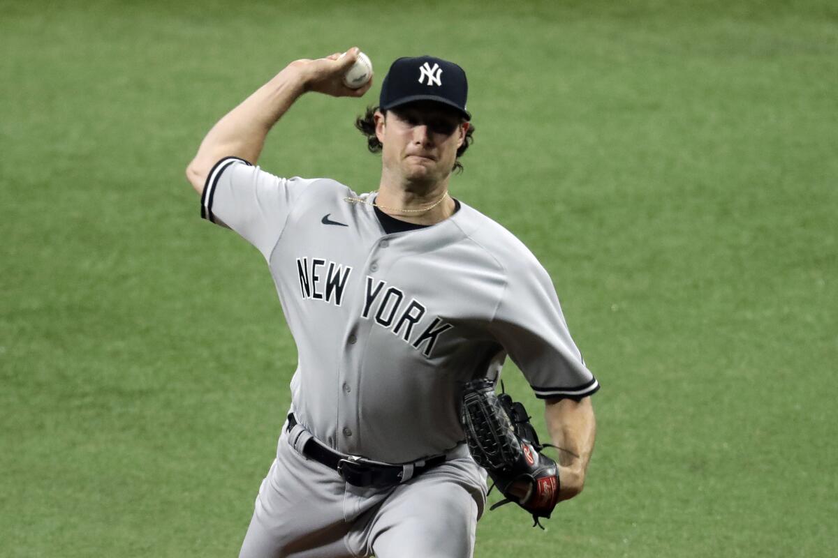 El abridor de los Yanquis de Nueva York Gerrit Cole