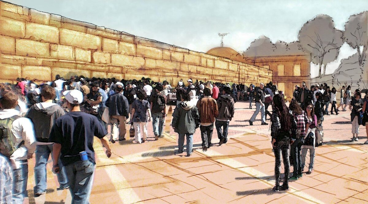 Rendering of wailing wall proposed as part of the Morris Cerullo Legacy International Center. Visioneering Studios