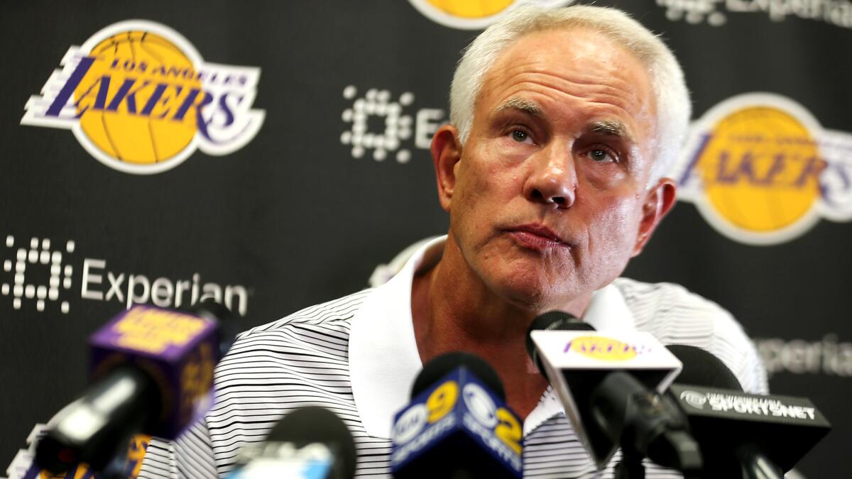Lakers General Manager Mitch Kupchak listens to a question during a news conference in September.