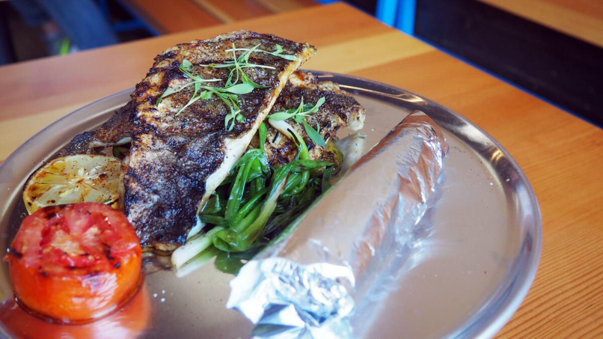 Charred branzino is on the menu at the newly opened Trejo's Cantina in Hollywood.