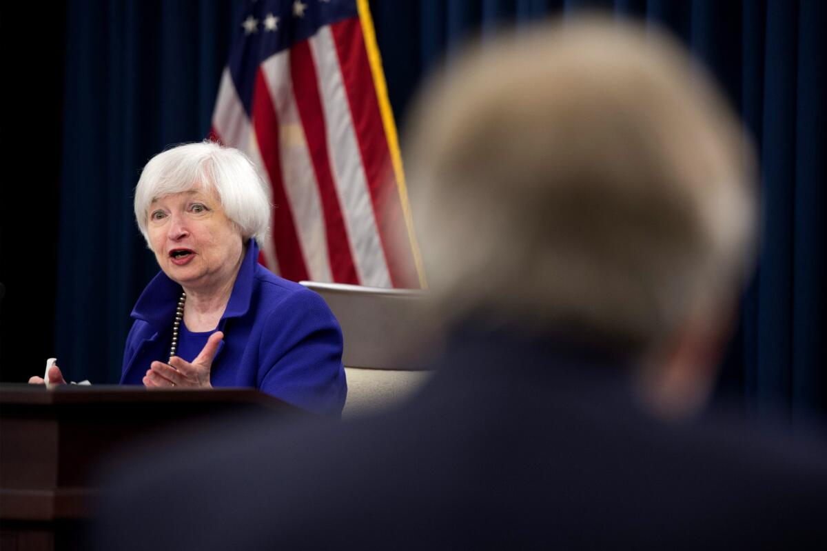 Federal Reserve Chairwoman Janet L. Yellen holds a news conference in December.
