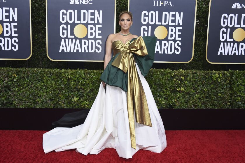Jennifer Lopez arrives at the 77th annual Golden Globe Awards at the Beverly Hilton Hotel on Sunday, Jan. 5, 2020.