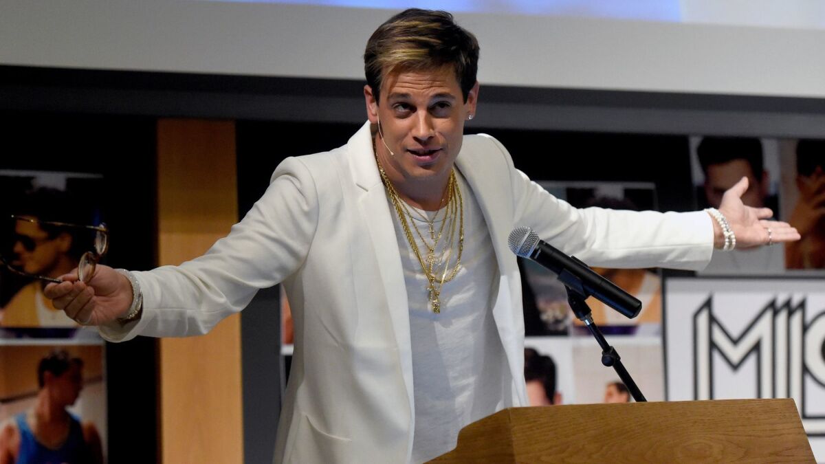 Conservative agitator Milo Yiannopoulos speaks on campus of the University of Colorado on Jan. 25.