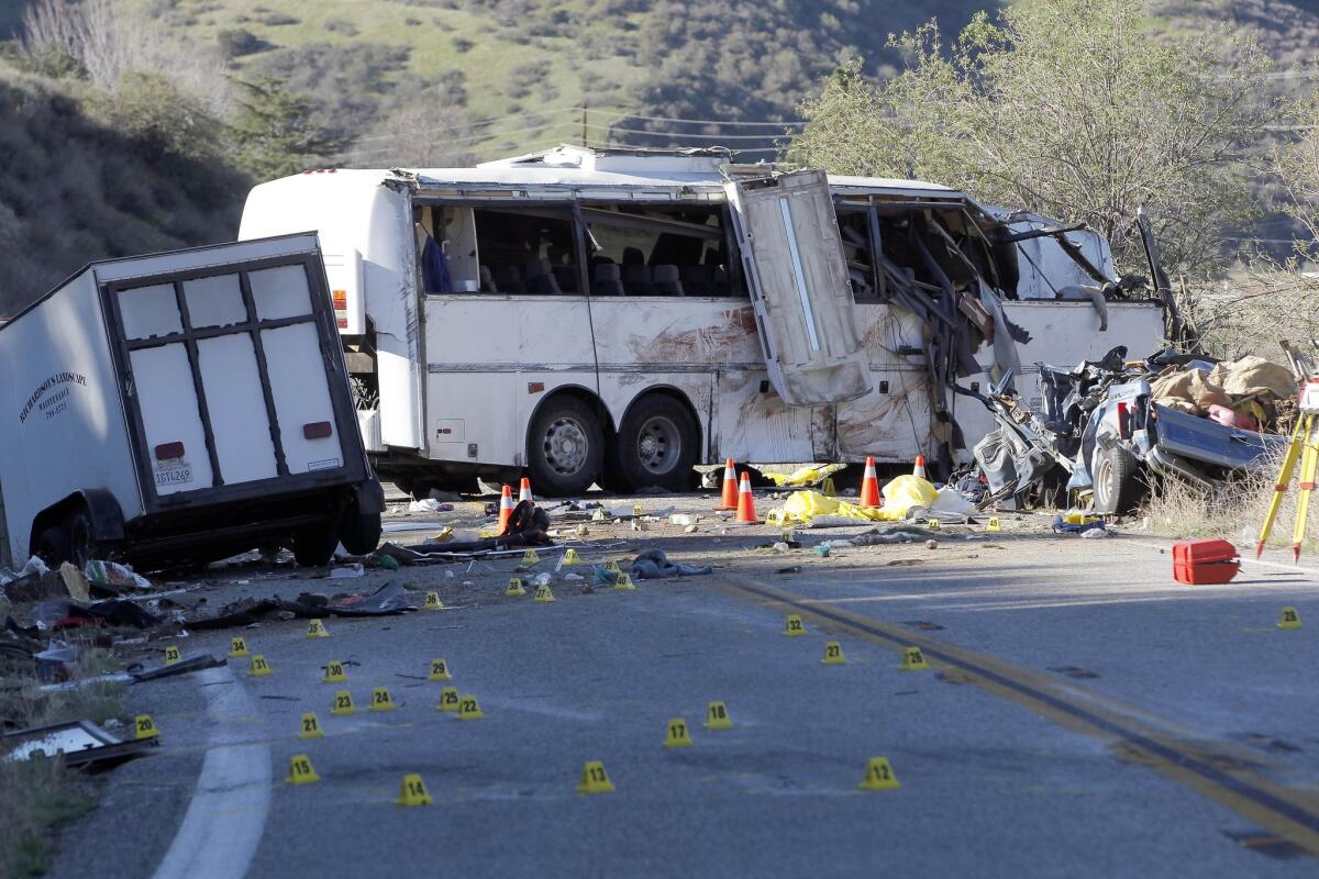 Federal regulators shut down 52 bus companies nationwide in a safety crackdown that started in April. Federal Motor Carrier Safety Administration officials acknowledged the investigations were partly prompted by a February bus crash near San Bernardino, pictured above, that killed eight people.