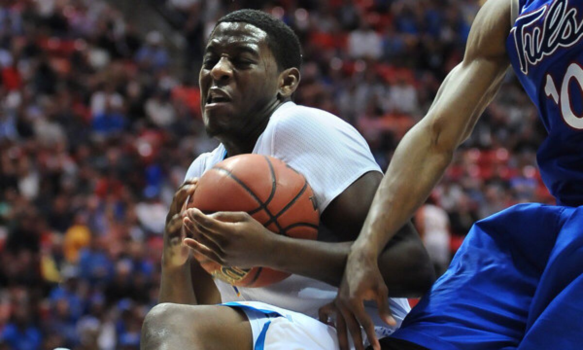 UCLA's Jordan Adams grabs a rebound during the Bruins' victory over Tulsa in the second round of the NCAA tournament on Friday. If UCLA manages to defeat Stephen F. Austin on Sunday, it's Sweet 16 reward likely will be a matchup against top-seeded Florida.