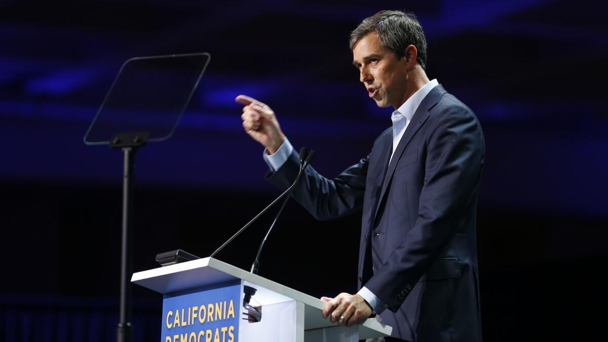 Former U.S. Rep. Beto O'Rourke of Texas told the crowd in San Francisco that President Trump "seeks to divide an already polarized country.”