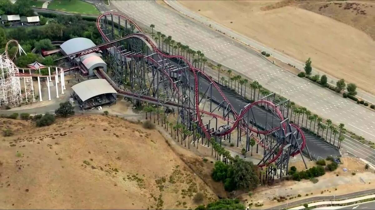 Aerial view of X2 at Six Flags Magic Mountain on Aug. 13.