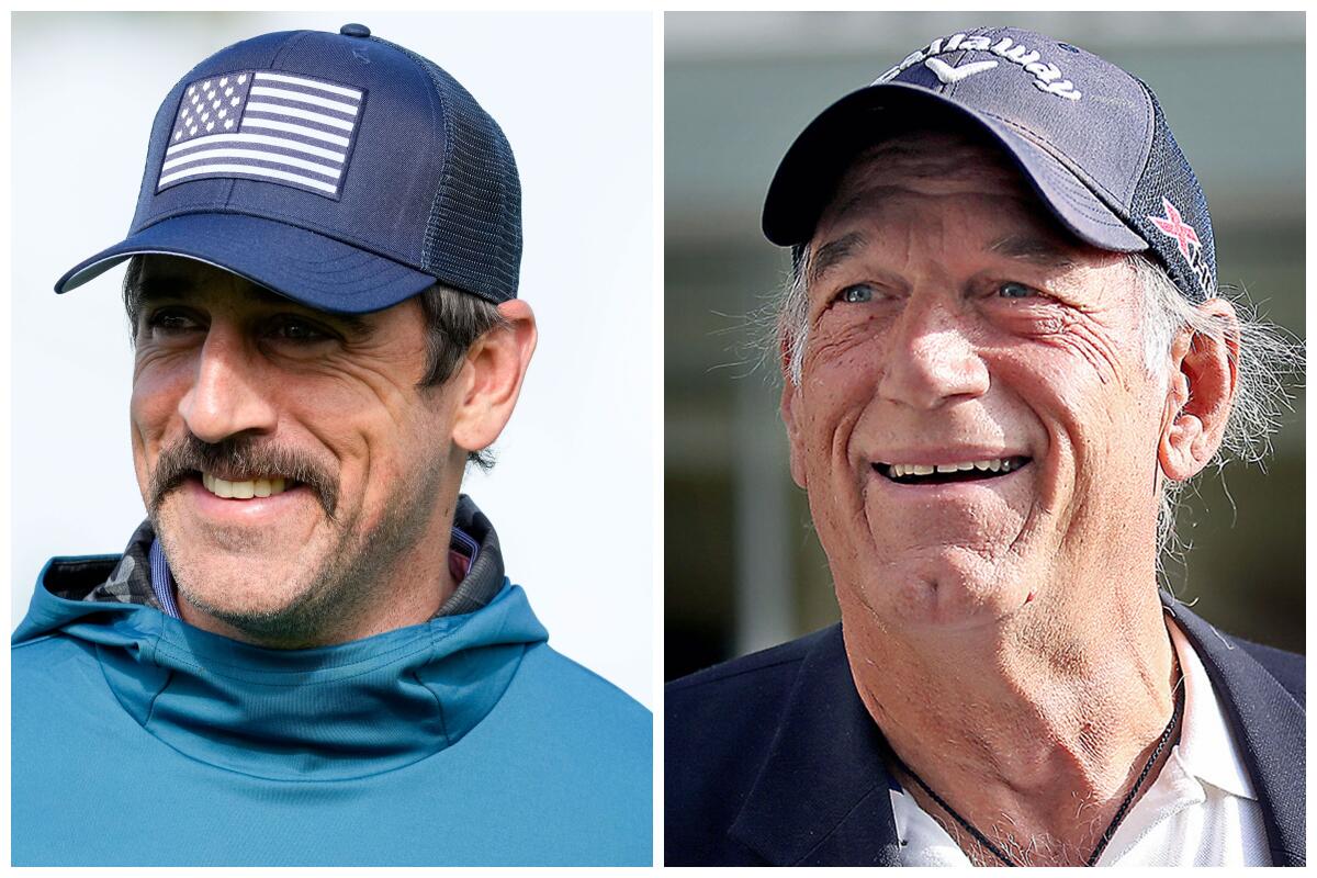 Aaron Rodgers on the left and Jesse Ventura on the right
