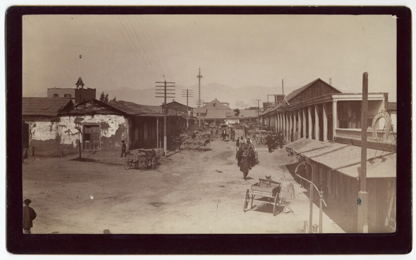 A street scene of the Chinese Quarter of Los Angeles in 1885