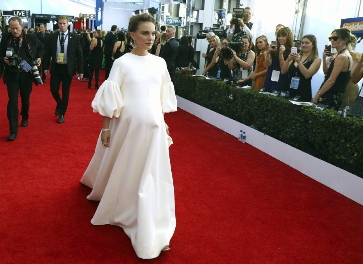 Natalie Portman, star of "Jackie," wore a very Jackie Kennedy-esque pouf-sleeved Dior ensemble to the 23rd Screen Actor Guild Awards.