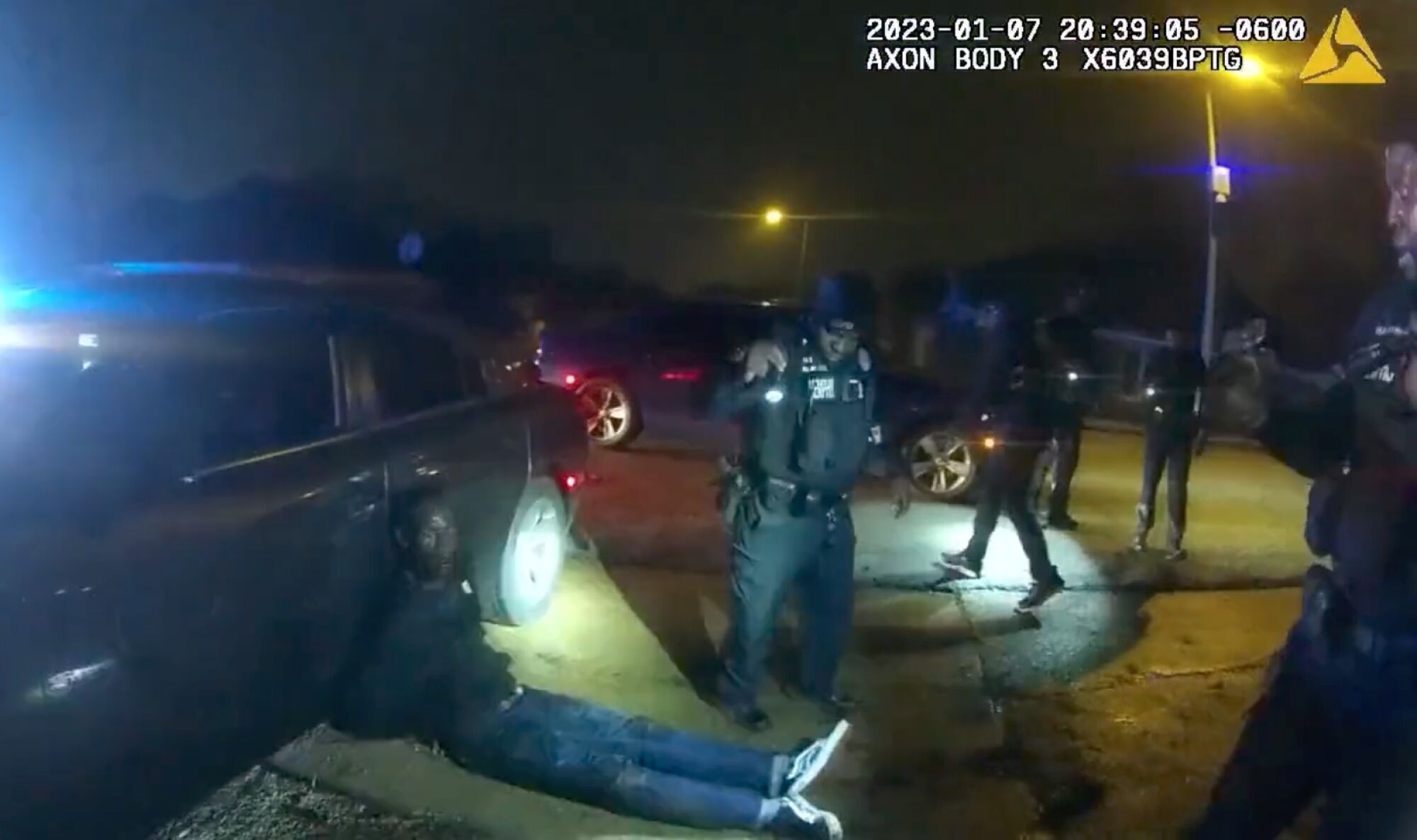 After the beating police officers placed Tyre Nichols against a police cruiser.