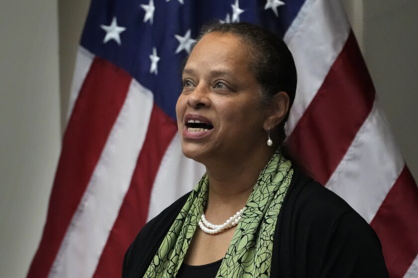 State Rep.. Rachel Talbot Ross speaks after being sworn in as the first Black woman to serve as Maine House speaker, Wednesday, Dec. 7, 2022, in Augusta, Maine. (AP Photo/Robert F. Bukaty)